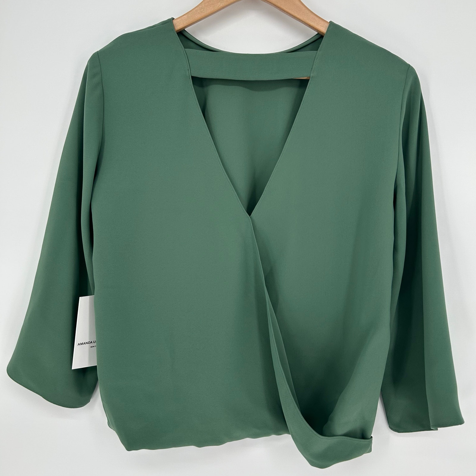 Amanda Uprichard Blouse Sz S Nwt Deep Sage Green Wrap Front Long Sleeve Top